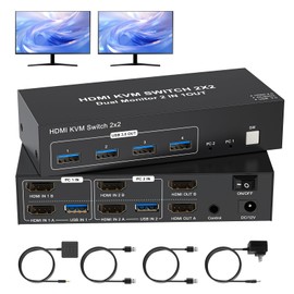4K HDMI KVM Switch 2 Monitors 2 Computers 4K@60Hz, TAILAIERA Dual Monitor KVM Switcher 2PC Extended Display for 2 Port Share 4 USB 3.0 Hub Keyboard Mouse Hard Drives Printer with Desktop Controller