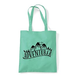 Adventurer Mountains Statement cotton tote shopping bag - Mint