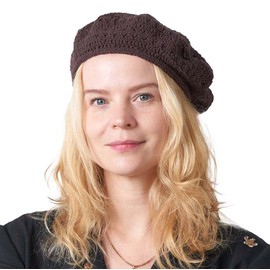 CHARM Beret Women's Beret Crochet Hat Barrett Summer Hat Pantomime French Hat Knitted Hat Hole Pattern, dark brown