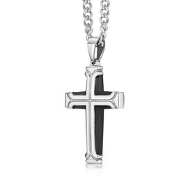 Diamond Treats Stainless Steel Men's Cross Pendant Necklace with Black IP Coating, Polished Stainless Steel Cross Necklace for Men and Teenagers Boys, Stylish Chain and Pendant for Men with, Stainless