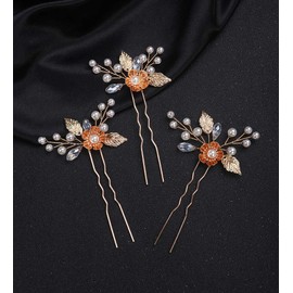 Denifery 3Pcs Wedding Hair Pins Flower Bridal Wedding Hair Accessories Hair Pieces for Brides Bridesmiad (Gold)