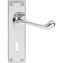 Ironmongery Solutions® Internal Victorian Scroll Lever Lock Door Handle Set in Polished Brass, Polished Chrome, Satin Chrome, Satin Nickel Finishes (Lock, Polished Chrome)