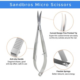 Sandbros Cuticle Scissors Extra Fine Nail Scissors Cuticle Trimmer Fine Pointed Tip for Dry, Dead Skin,Skin Care,Eyebrow, Eyelash, Trim Nail and Dry Skin (Silver Curved)