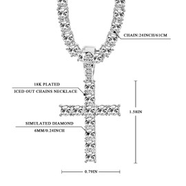 Milacolato Iced Out Pendant for Men 18 Carat Platinum Plated Hip Hop Cluster Simulated Diamond Tennis Necklace Iced Tennis Cubic Zirconia Chain Length 61cm, 76cm, Stainless Steel