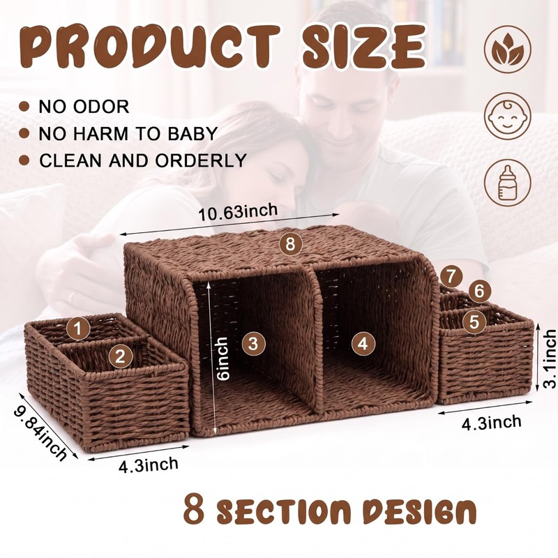 Large Wicker Diaper Caddy Changing Table Organizer, Brown, Paper