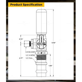 Highcraft 545SI Icemaker Replacement Valve with Hammer Arrestor 1/2’’ Press Inlet x 1/4’’ Compression Outlet Lead-Free Brass