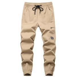 LOKTARC Boys Cargo Pants for Kids Drawstring Youth Cargo Twill Joggers Khaki 10-11 Years/Size 150