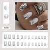 Cubahop 24 Pieces Short Square Silver Gradient Glitter False Nails