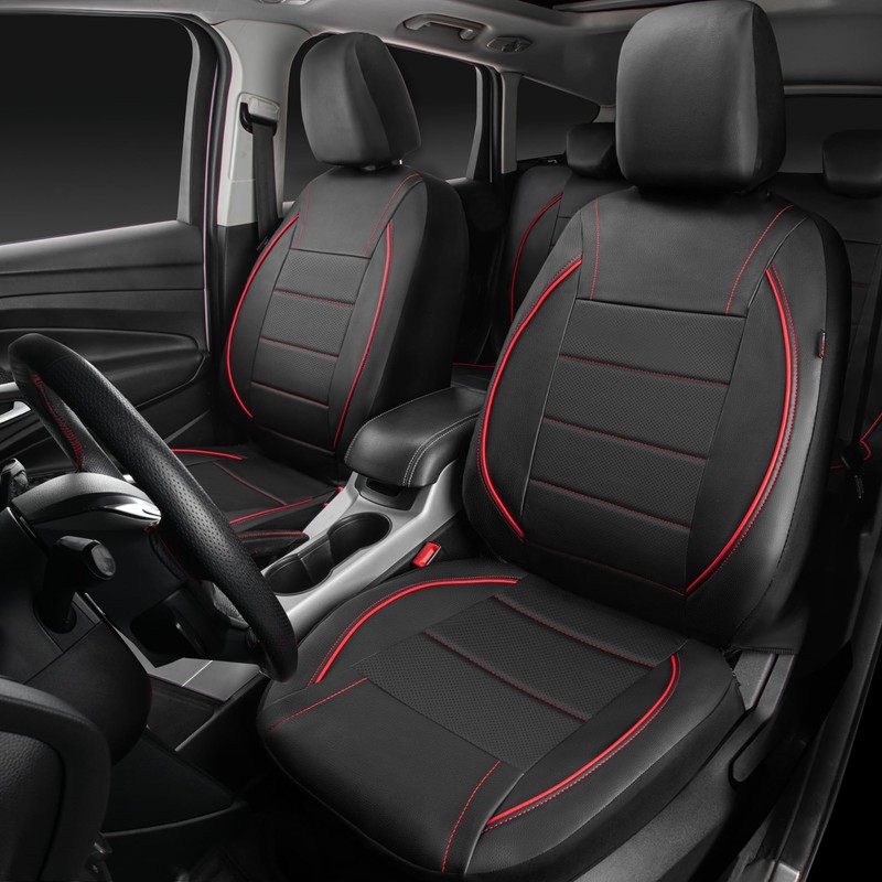 CAR PASS Universal FIT Piping Leather Two Front Seat Covers,
