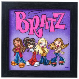 Silver Buffalo Bratz Glow Gel Coat Framed MDF Wall Art Featuring Yasmin, Cloe, Jade, Sasha, and the Bratz Logo, 6" x 6"