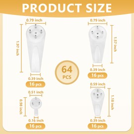 64 Pcs Non-Trace Picture Hook for Hard Wall, Picture Hanging Kit Picture Hanging Hooks for Picture Frame Fixing, Assorted Picture Hanging Hooks, White Picture Frame Hooks Set (White)