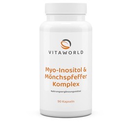 Vitaworld Myo-Inositol & Monk's Pepper Complex - 90 Vegan Capsules - with 12 mg Natural Monk Pepper Extract, L-Carnitine, Iron, Zinc, Folic Acid and Vitamin B12