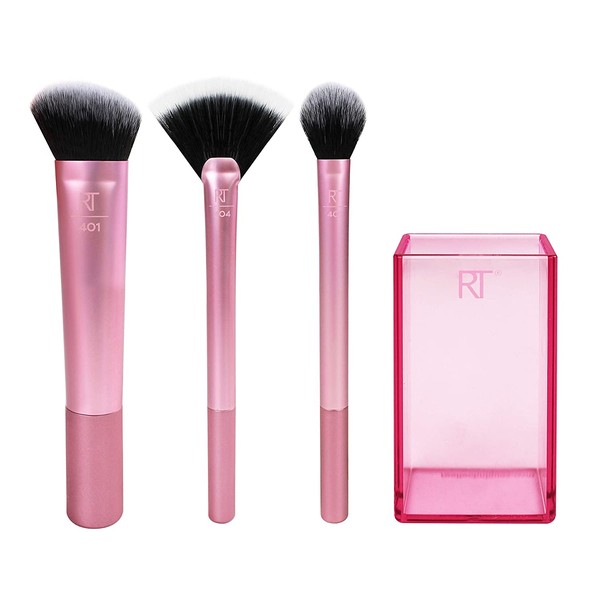 Real Techniques Cruelty Free Sculpting Set, Includes: Sculpting Brush, Fan Brush, Setting Brush & Brush Cup, Synthetic Bristles