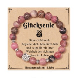 POWWA Lucky Owl Bracelet for Women and Teenagers with Owl Pendant and Natural Stones Birthday or Christmas