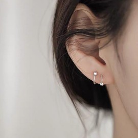 925 Sterling Silver Minimalist Crawler Earrings Little Ball Wrap Cuff Earrings For Women Earrings Helix Piercing Earrings (Golden, One Size)