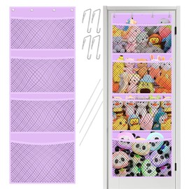Jonnick Stuffed Animals Storage- Over Door Organizer for Stuffies, Baby Accessories, and Toy Plush Storage / Easy Installation with Breathable Hanging Storage Pockets Big Girls Chair Toddler Large Bag (Purple)