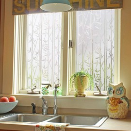Finnez Bamboo Window Film for Privacy Frosted Window Film Perfect for Bathroom Livingroom and Office (35.4" x 78.7")