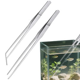 2 Pcs Stainless Steel Tweezers/Tong 27cm / 10.6 inch Extra Long Straight/Curved with Precision Serrated Tip for Aqua Scaping, Garden Work, Cooking, Industrial Work, Laboratory Use.