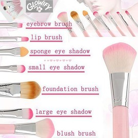 Glowify Children Makeup Brushes, 7Pcs+7PCS Makeup Brush Set Foundation Eyebrow Eyeliner Brush Cosmetic Concealer Brushes for Kids Girls, Women trave - Pink+Black case (7 pink +7 pink)