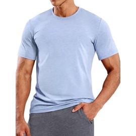 MIER Men's Soft Workout T-Shirts Athletic Short Sleeve Moisture Wicking Polyester Tee Shirts Performance Tops, Heather Blue, L