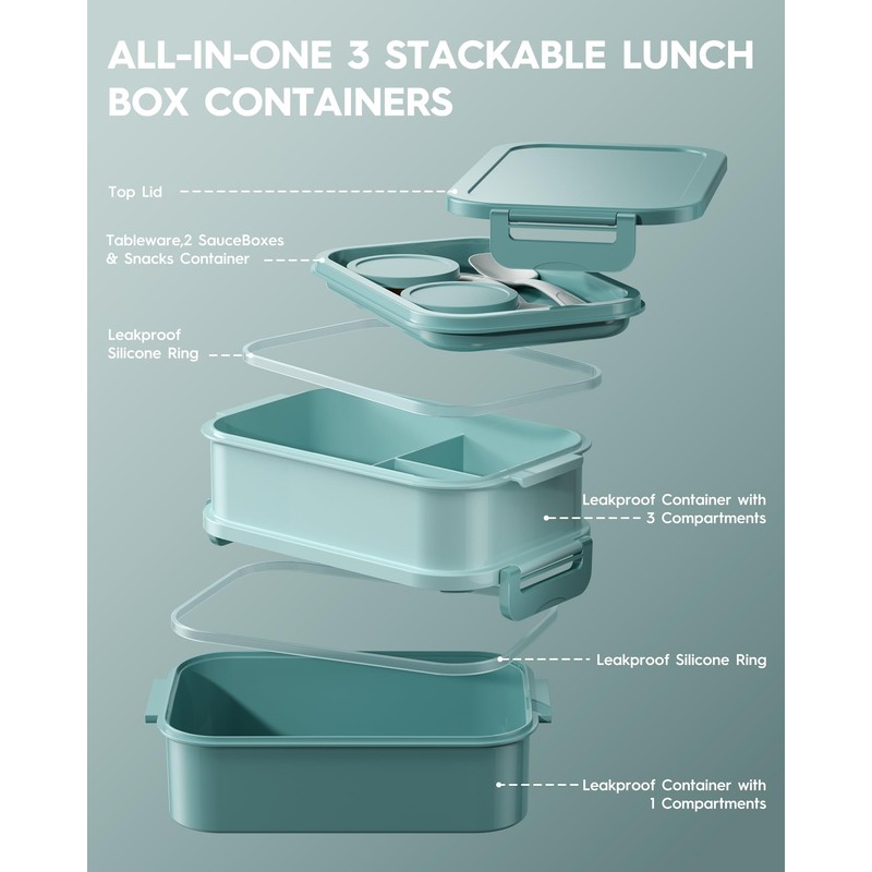 Adults Bento Lunch Box Set with Thermo Bag, 74oz Stackable