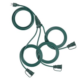 GREATIDE Outdoor Extension Cord with Multiple Outlets, 12 ft Green 1 to 3 Splitter Extension Cords, 16/3 SJTW Weatherproof Wire for Outdoor Lights and Holiday Decorations, ETL Listed