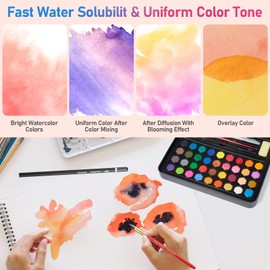 (2022 Nuevo modelo) Cheelom Pintura de Acuarela, Set de 36 Colores,Kit de Acuarela Profesional de Gouache con Pincel de Agua, Lápices, Estuche, Papeles, Set Acuarela con Caja Metálica