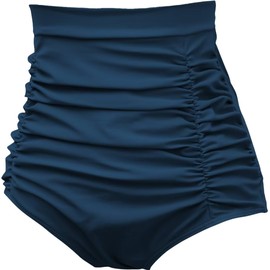 COCOPEAR Women's Ruched High Waisted Bikini Bottom Retro Vintage Swim Short Tankinis Dark Blue XL/12-14