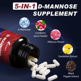 Femmetra Femmetra D Mannose for Women Supports Urinary Tract Health, 5-in-1 Supplement with 1000mg D-Mannose, Cranberry (36mg PAC), Hibiscus, Dandelion, and Black Pepper. Gluten-Free, 120 Vegan Capsules.