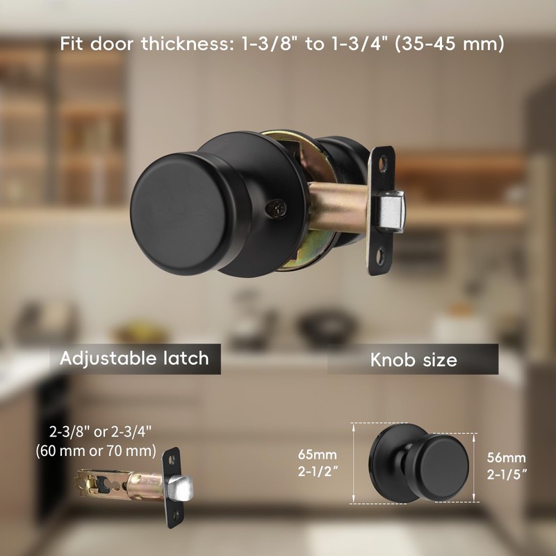 STARPY Black Door Knobs, Pismo Door Knob with Lock, Privacy