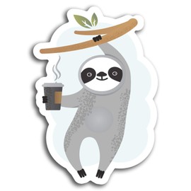 2 x 10cm Lazy Coffee Sloth Vinyl Stickers - Sticker Laptop Luggage #19395 (10cm Tall)