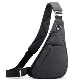 Long Keeper Casual Crossbody Sling Backpack Nylon Small Sling bag Sports Outdoor Gym Chest Bag Water Resistant Shoulder Bag Travel Hiking Daypack for Men Women (Black Grey)