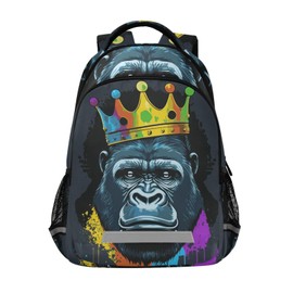 BOENLE Gorilla with Crown Backpack for Boys Girls Elementary School Bag Kids Bookbag Travel Rucksack