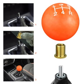 Lunsom 5 Speed Shift Knob,Shifter Lever Head Compatible with Manual Car Round Ball Gear Strick Knob Resin,3 Adapters,Orange and White,Lower Right R