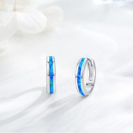 Twoowl Blue Hoop Earrings 925 Sterling Silver Blue Opal Stone Huggie Earrings Jewellery Gifts for Women Girls Friends