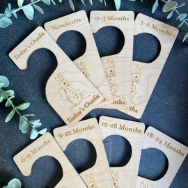 8 Wooden Baby Clothes Dividers, Nursery Hangers New Born Gift, Baby Shower Keepsake Gift, First Outfit, Baby Keepsake, Peter Rabbit Gift