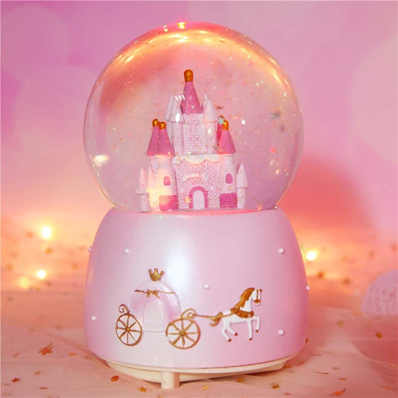 IBLUELOVER Musical Snow Globe Rotating Castle Music Box Illuminated Automatic