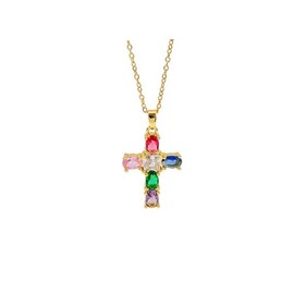 Jumcew Cross Necklace for Women,14k Gold Plated Cross Pendant Necklace Trendy Gold Cross Chain Necklace Dainty Cubic Zirconia Pearl Religious Necklace Gold Jewelry for Women Cross H