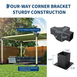 GarveeHome Pergola Kit, Heavy-Duty Carbon Steel Gazebo Kit with 2 4-Way Brackets and 4 Post Bases for 4"x 4" Lumber, Perfect for Outdoor Patio Gazebos, Log Cabins, Pergola Hardware, Black
