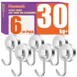 Neosmuk Swing Magnetic Hook, Silver, 30 kg Magnetic Hook, Extra Strong for Locker Organiser, Neodymium Magnets, Hook Magnetic Very Strong for Workshop Furnishings, Rear Tent, Grill