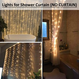 Solhice Blue Fairy Lights for Shower Curtain, 72 x 72 Inches Waterproof String Lights With 10 Hooks, 180 LEDs Battery Operated for Bathroom Bedroom Indoor Outdoor Decor (NO Curtain)