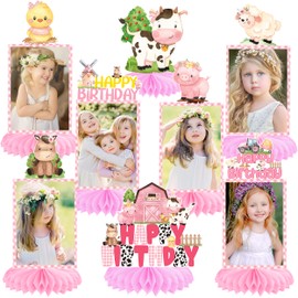 Farm Birthday Photo Honeycomb Centerpieces for Girls Pink Farm Animal Birthday Party Table Centerpieces Decorations for Farm Theme Birthday Party Baby Shower Barnyard Party Supplies