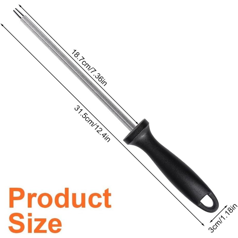 Honing Steel 31.5cm, Stainless Steel Sharpening Rod with Non-Slip Handle