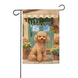KEEPAEON Poodle Garden Flag 12x18 In Welcome Dog Flag Small Happy Poodle Flag for Outdoor Lawn and Garden Home Decor Double-Sided (6396)