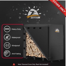 Zettum Firewood Rack Cover 4 Feet - 600D Wood Rack Cover Waterproof & Heavy Duty, 4 Foot Outdoor Log Pile Holder Covers Storage for 4FT Standard Fire Wood Rack Stands (48 x 24 x 49 Inch)