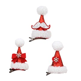 FRCOLOR 3pcs Adorable Christmas Hat Hair Clips with Heart Bow Design Lightweight Hairpins for Parties and Festive Celebrations