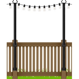 5Ft String Light Poles 2 Pack,Light Poles for Outside Lights,Outdoor with Fence Brackets Hanging Lights,Metal Stand Deck Patio Backyard