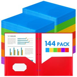 Jumlys 144 Pack 2 Pocket Folders with 3 Holes Punch, Plastic Folder for 3 Ring Binder, Heavy Duty Folders with Pockets for Letter Size Paper, Multicolor Folders for School and Office