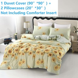 SDIII 3PCS Sunflower Queen Duvet Cover Set for Boys Girls Kids and Teens, 1 Duvet Cover and 2 Pillowcase, Yellow Floral Duvet Cover Queen with Zipper