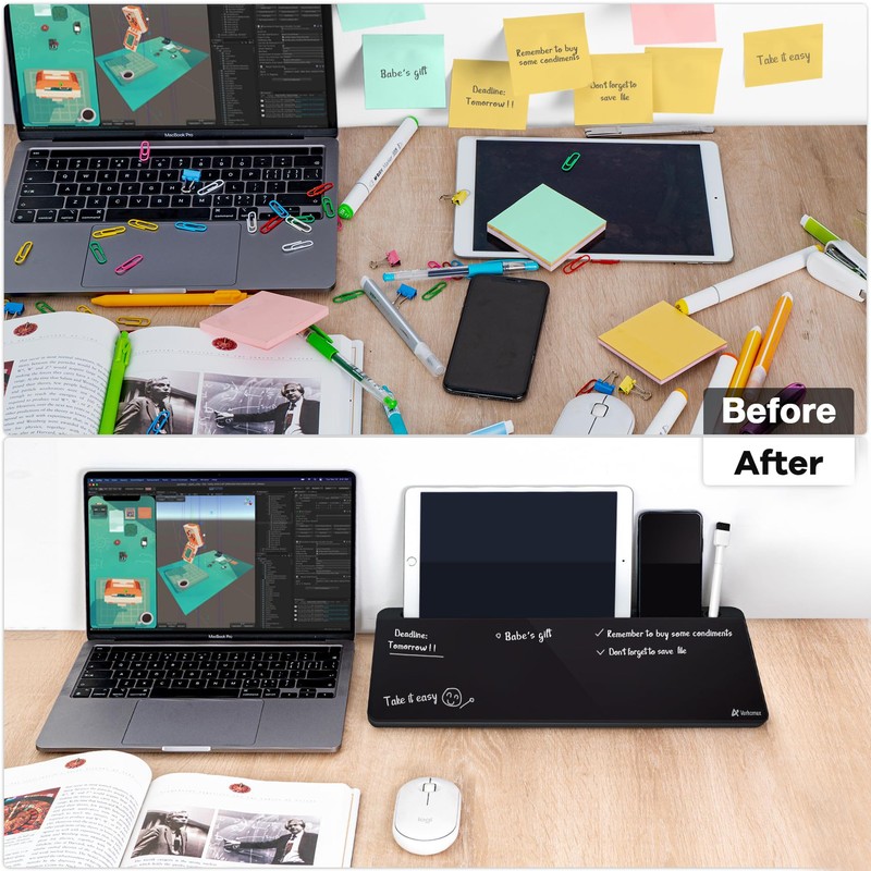 Varhomax Desktop Whiteboard with Storage, Desk Organizer Dry Erase Glass